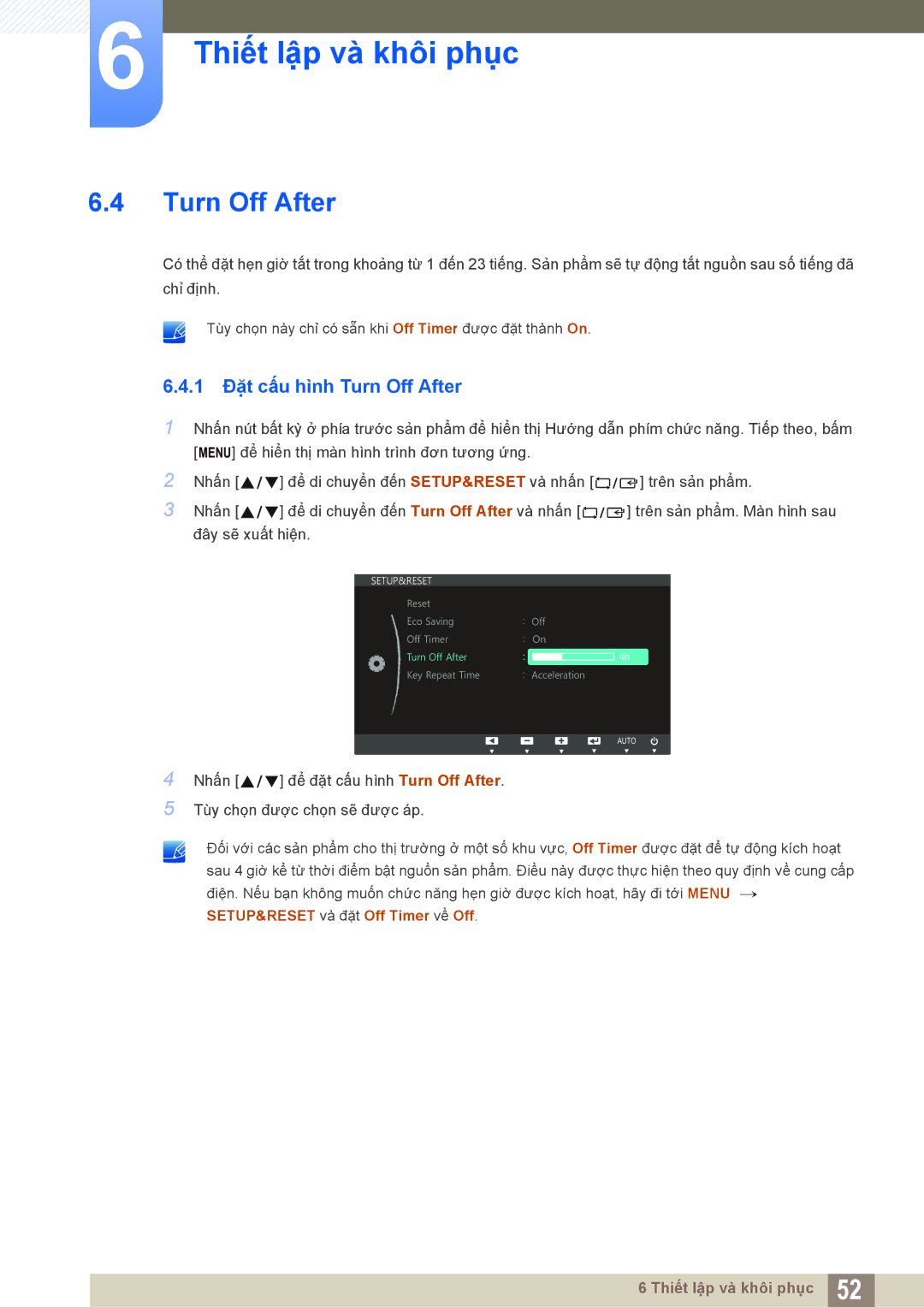 Samsung LS20D300NHMXV manual 1 Đặt cấu hình Turn Off After 