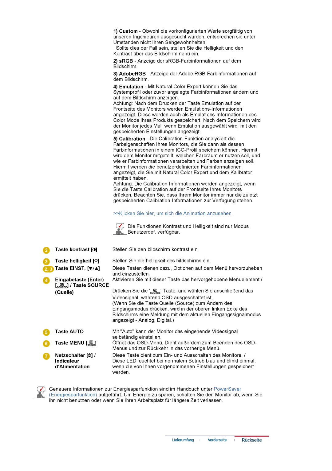 Samsung LS20EDBEB/EDC, LS20EDXEB/EDC manual Klicken Sie hier, um sich die Animation anzusehen 