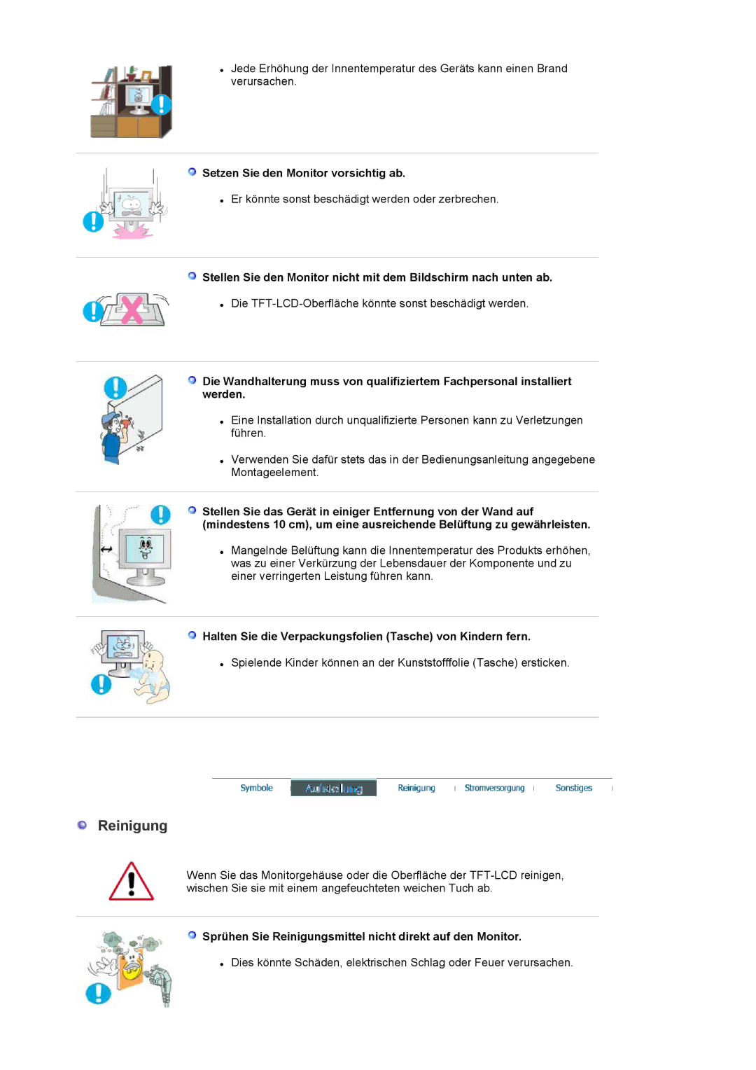 Samsung LS20EDXEB/EDC, LS20EDBEB/EDC manual Reinigung, Setzen Sie den Monitor vorsichtig ab 