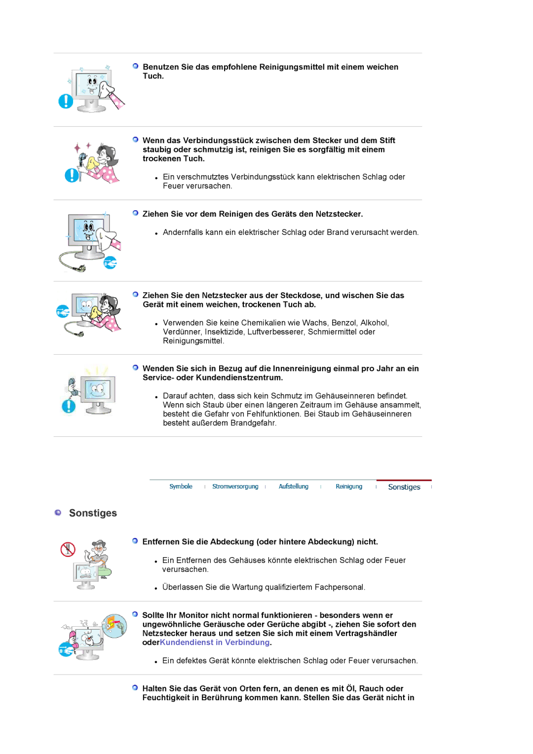 Samsung LS20EDBEB/EDC, LS20EDXEB/EDC manual Sonstiges, Ziehen Sie vor dem Reinigen des Geräts den Netzstecker 