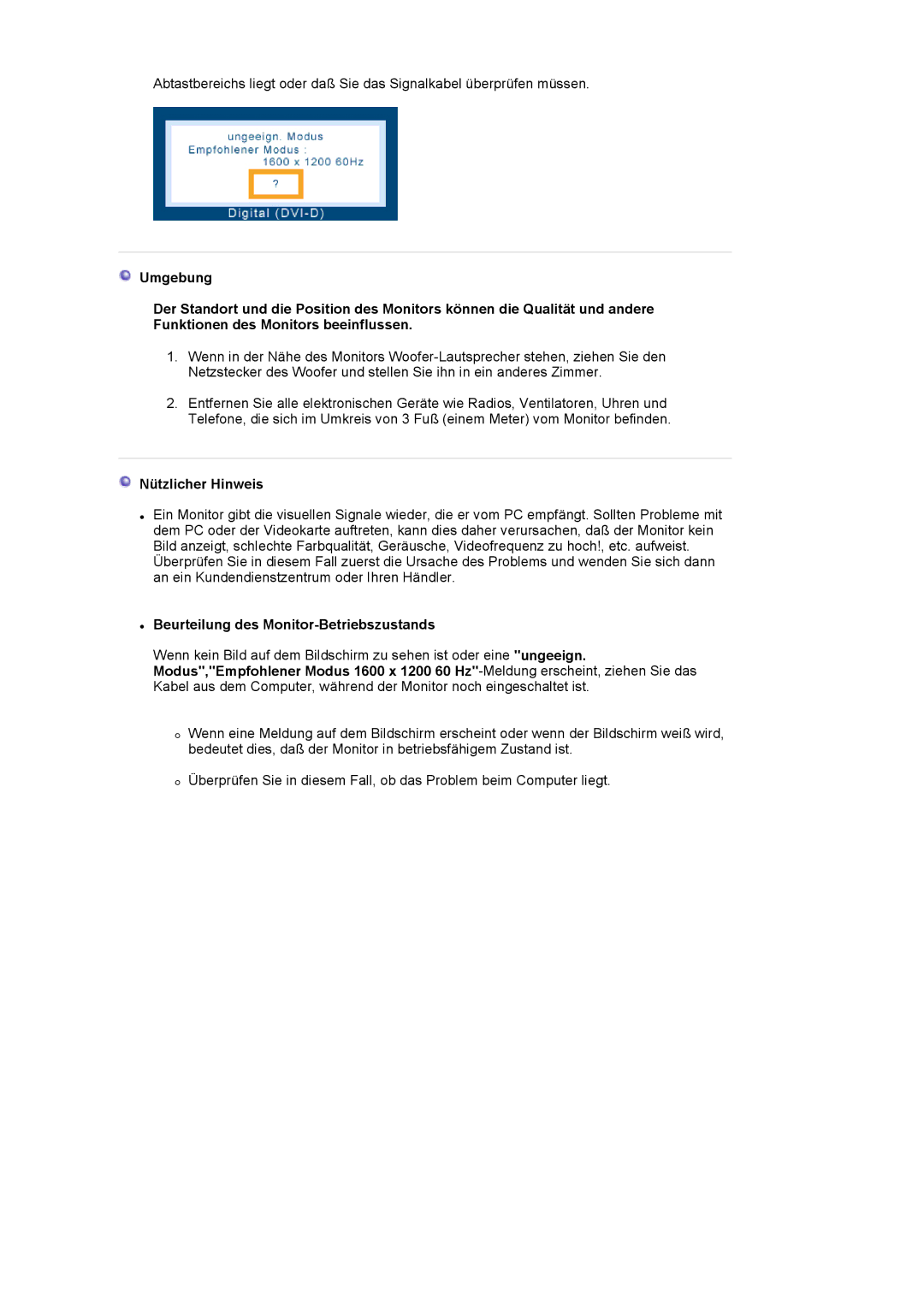 Samsung LS20EDBEB/EDC, LS20EDXEB/EDC manual Nützlicher Hinweis, Beurteilung des Monitor-Betriebszustands 