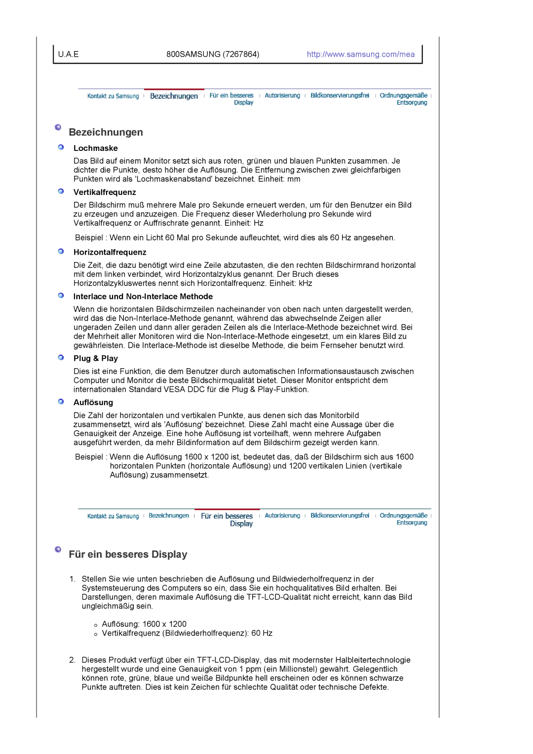 Samsung LS20EDBEB/EDC, LS20EDXEB/EDC manual Bezeichnungen, Für ein besseres Display 