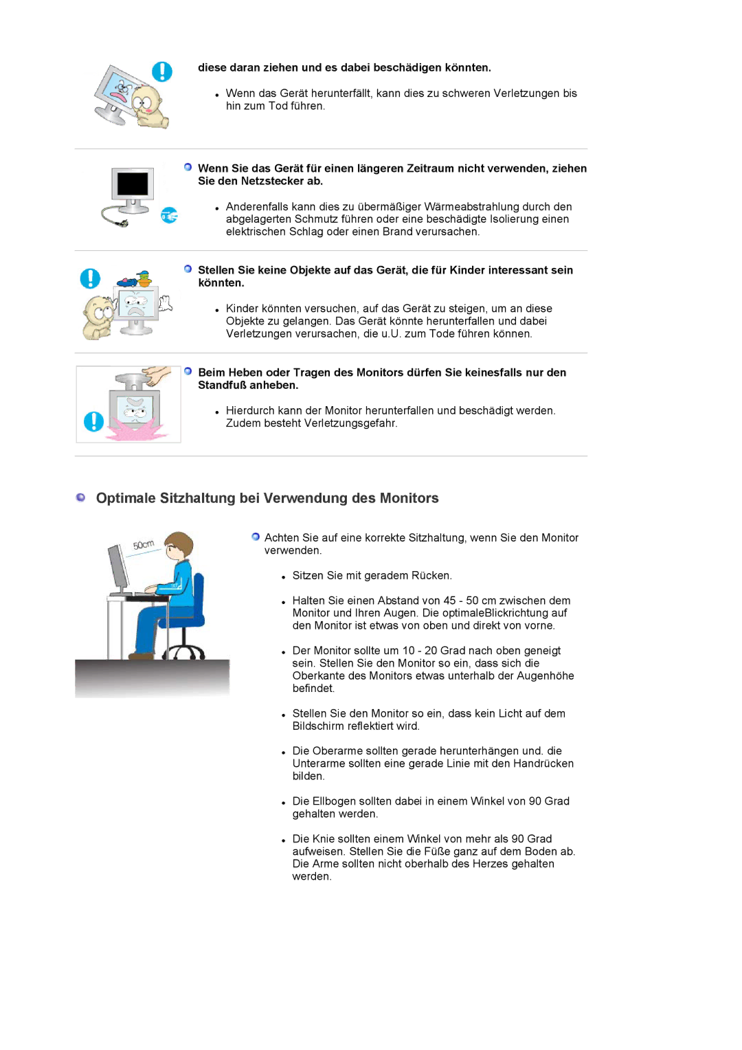 Samsung LS20EDXEB/EDC, LS20EDBEB/EDC manual Optimale Sitzhaltung bei Verwendung des Monitors 