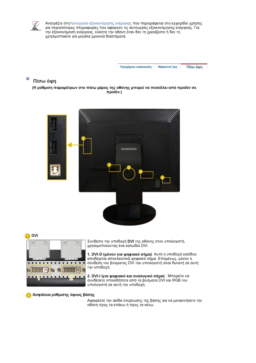 Samsung LS20EDXEB/EDC, LS20EDBEB/EDC manual Πίσω όψη, Dvi 