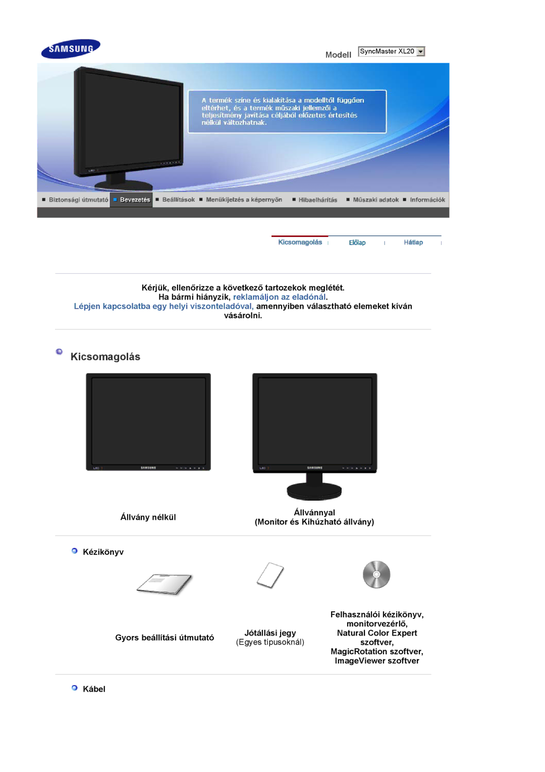 Samsung LS20EDBEB/EDC, LS20EDXEB/EDC manual Kicsomagolás 