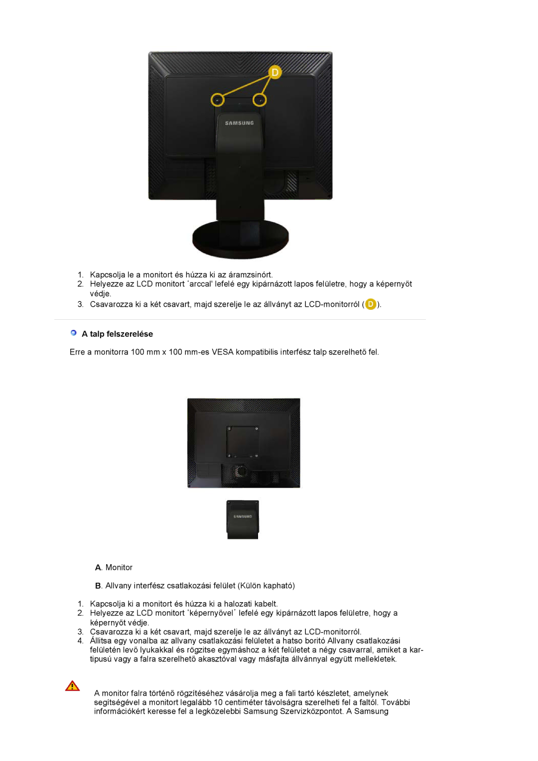 Samsung LS20EDXEB/EDC, LS20EDBEB/EDC manual Talp felszerelése 