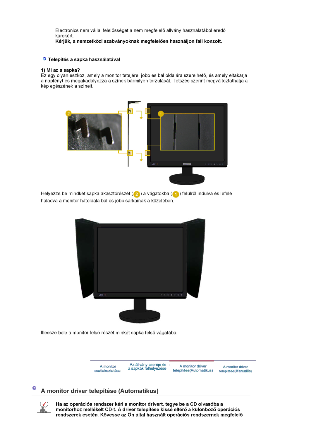 Samsung LS20EDBEB/EDC, LS20EDXEB/EDC manual Monitor driver telepítése Automatikus 