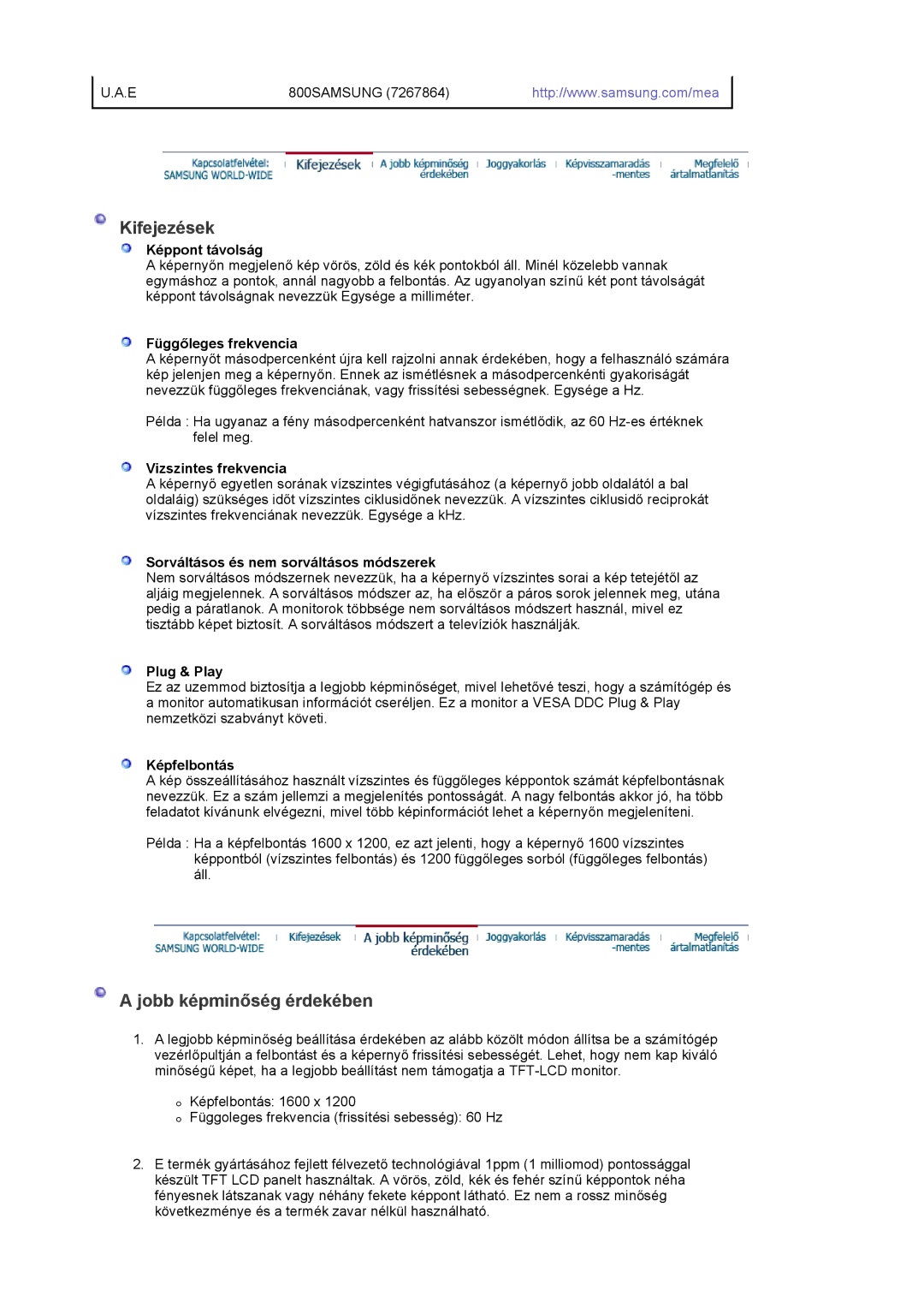 Samsung LS20EDBEB/EDC, LS20EDXEB/EDC manual Kifejezések, Jobb képminőség érdekében 