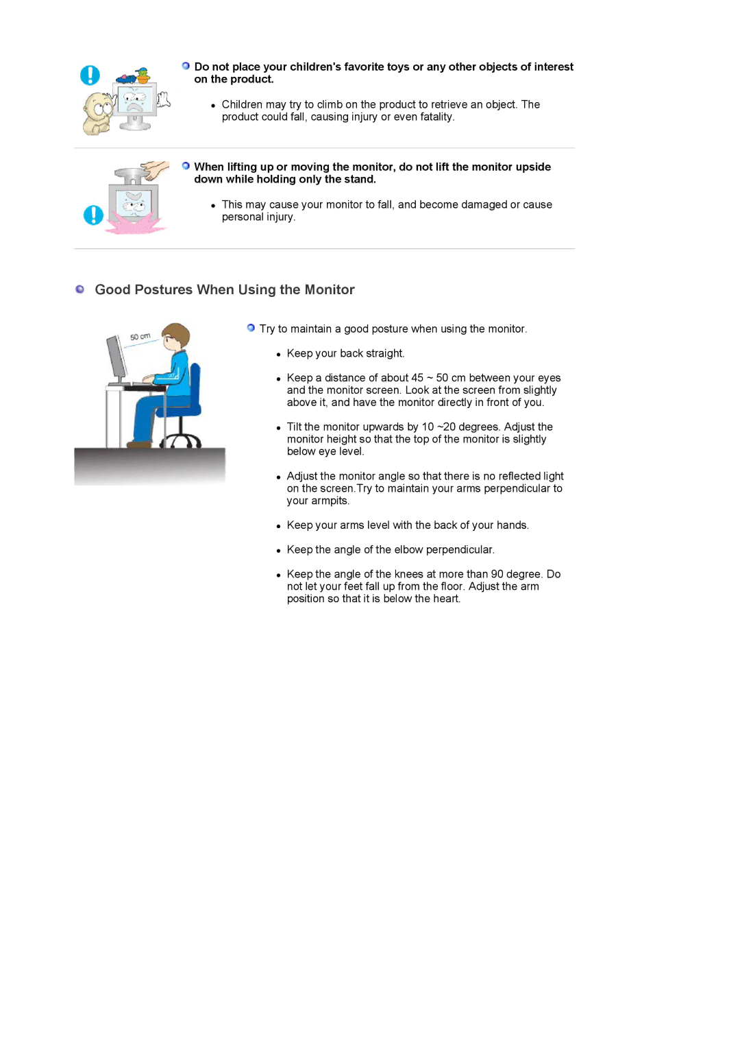 Samsung LS20EDEEB/SSK, LS20EDVEB1/XSJ manual Good Postures When Using the Monitor 