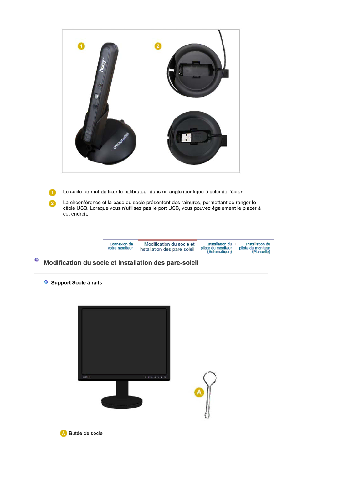 Samsung LS20EDXEB/EDC manual Modification du socle et installation des pare-soleil, Support Socle à rails 