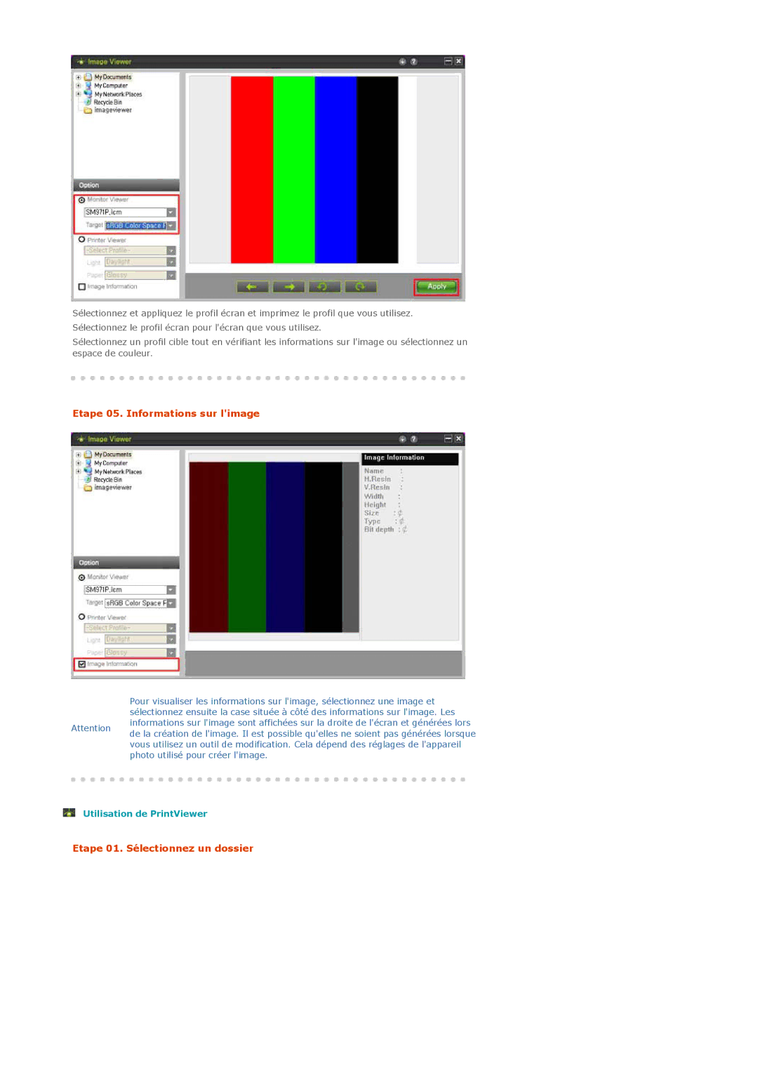 Samsung LS20EDXEB/EDC manual Etape 05. Informations sur limage 