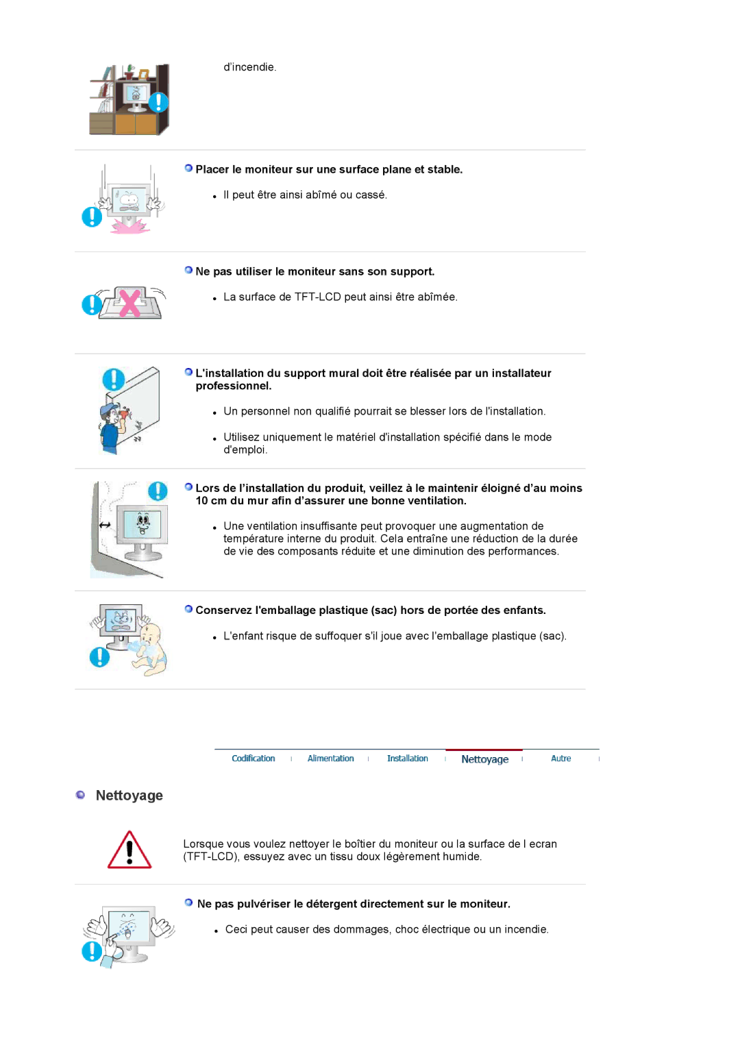 Samsung LS20EDXEB/EDC manual Nettoyage, Placer le moniteur sur une surface plane et stable 