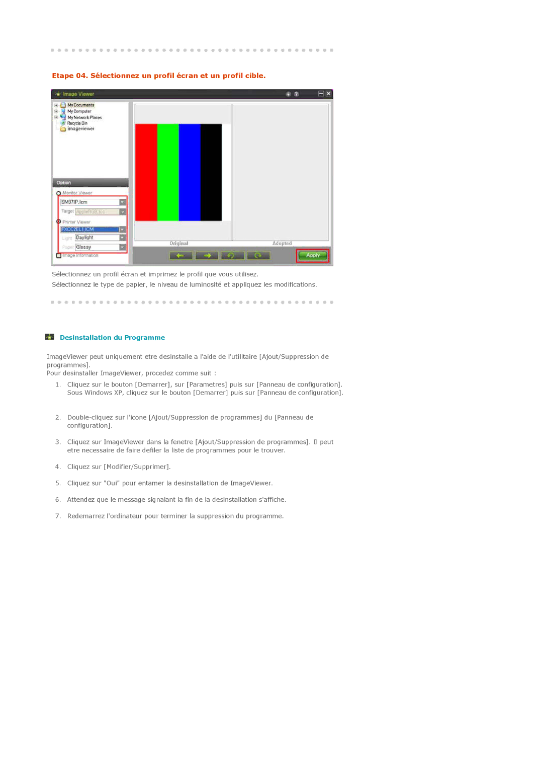 Samsung LS20EDXEB/EDC manual Desinstallation du Programme 