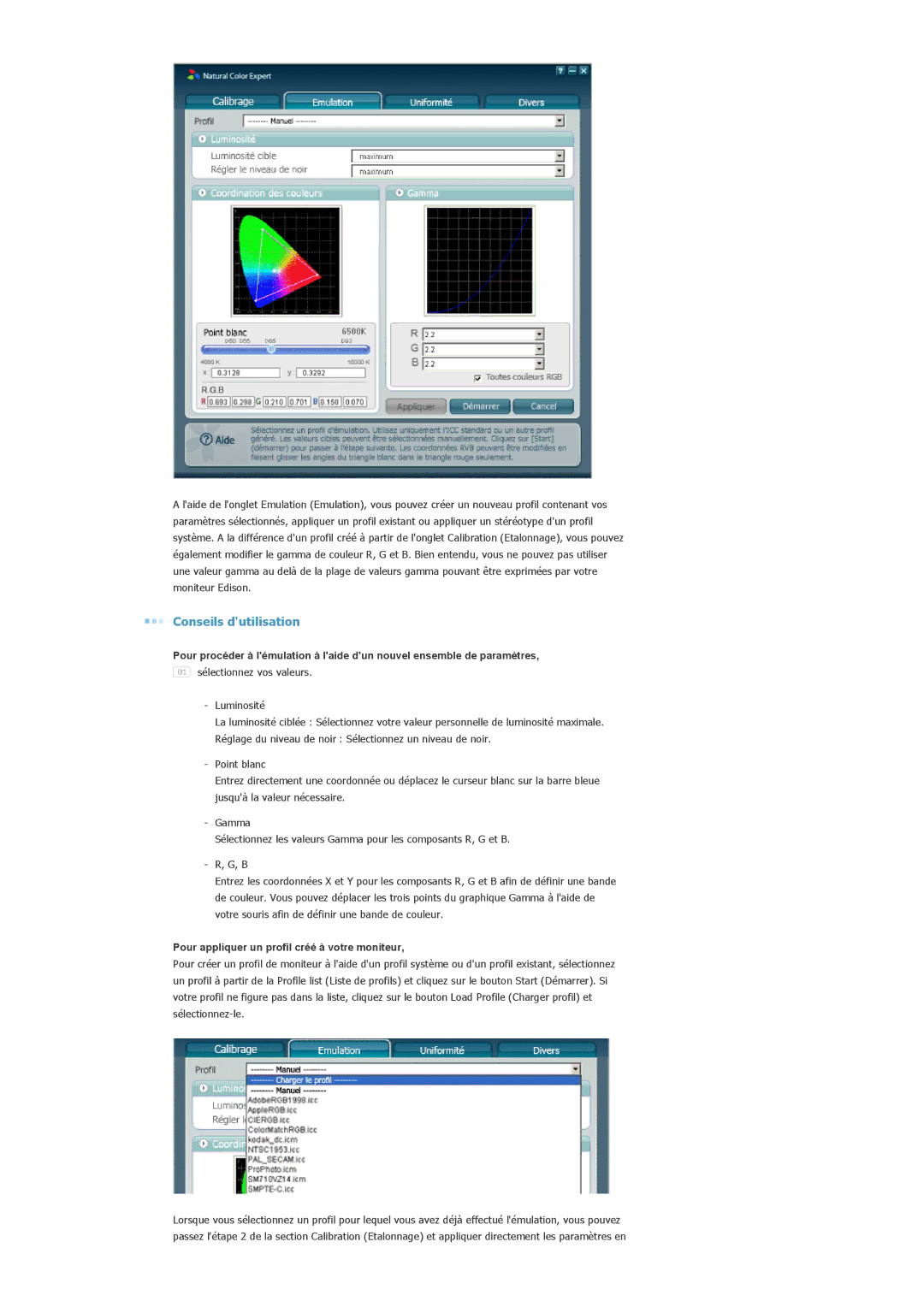 Samsung LS20EDXEB/EDC manual Pour appliquer un profil créé à votre moniteur 