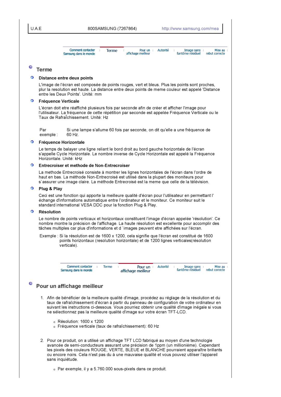 Samsung LS20EDXEB/EDC manual Terme, Pour un affichage meilleur 