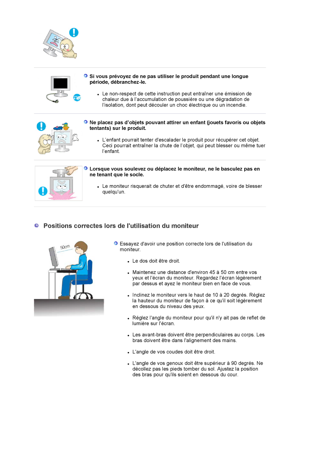 Samsung LS20EDXEB/EDC manual Positions correctes lors de lutilisation du moniteur 