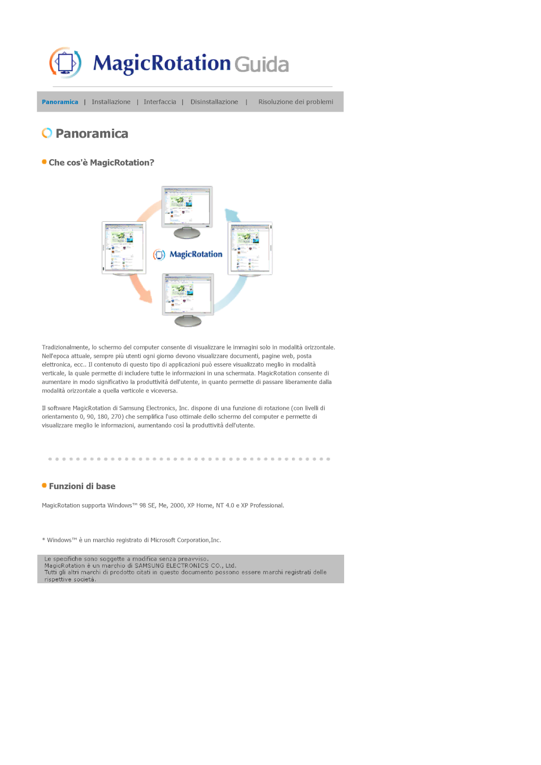 Samsung LS20EDXEB/EDC manual Panoramica 