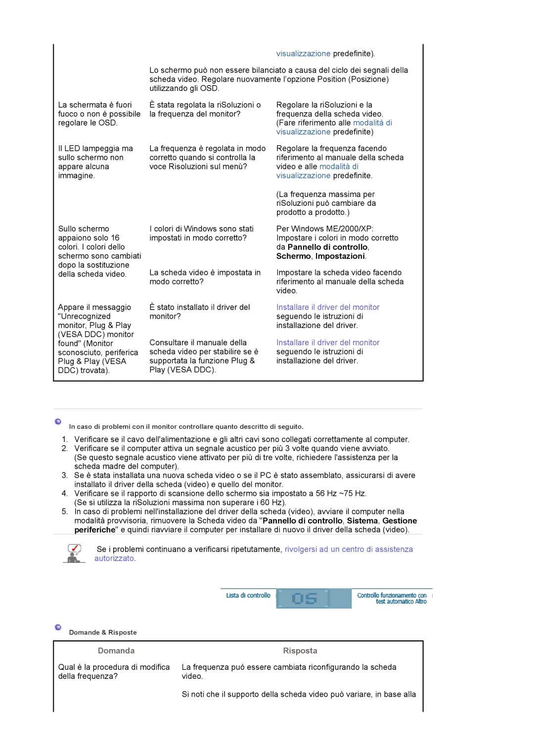 Samsung LS20EDXEB/EDC manual Visualizzazione predefinite, Domanda Risposta 