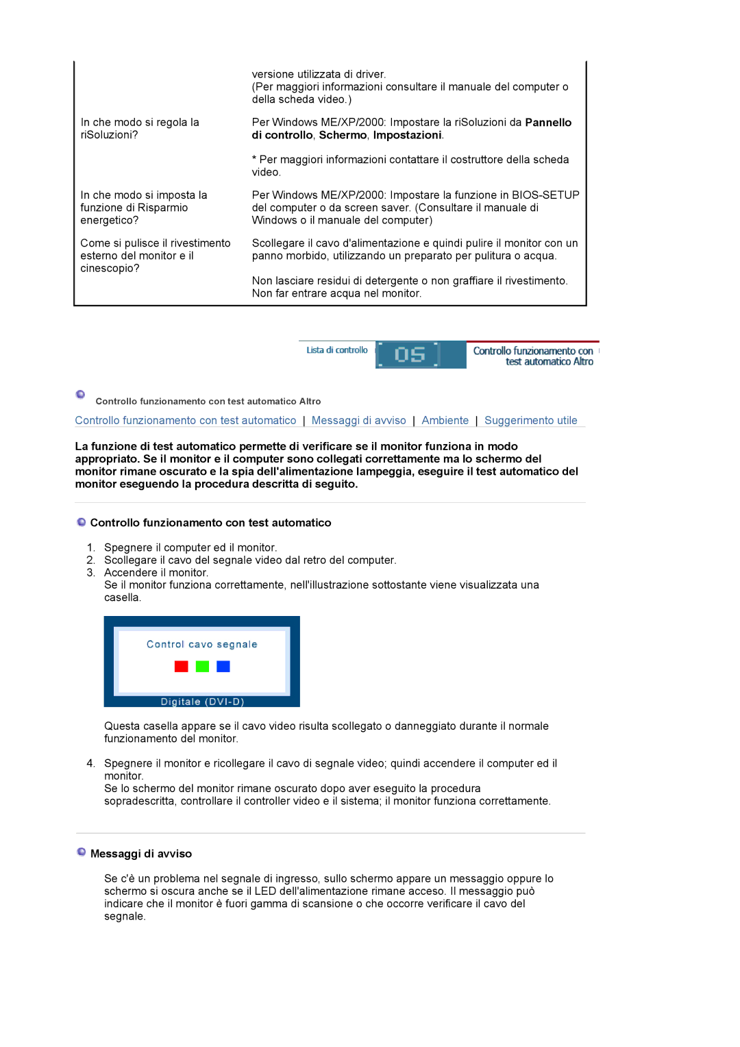 Samsung LS20EDXEB/EDC manual Messaggi di avviso 