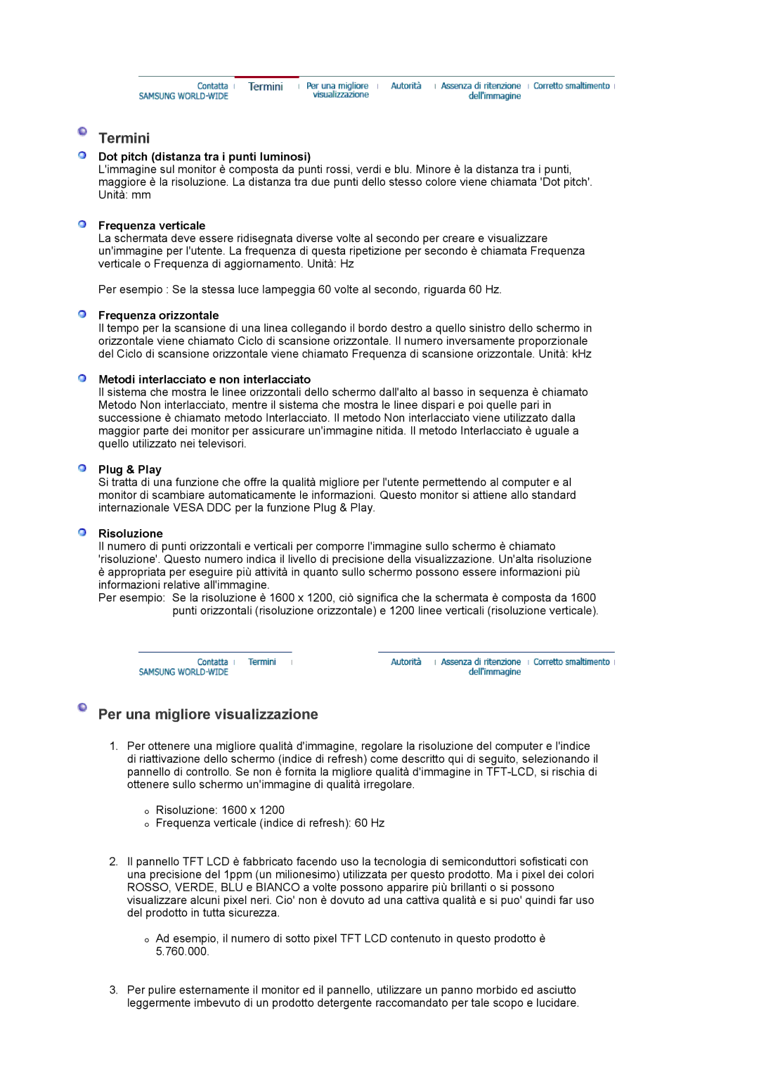 Samsung LS20EDXEB/EDC manual Termini, Per una migliore visualizzazione 