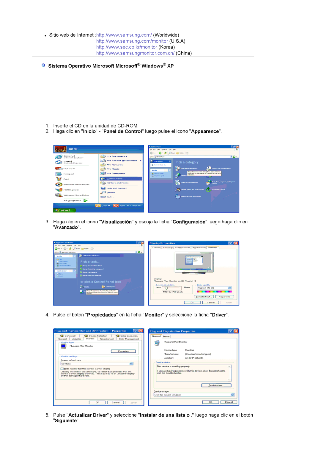 Samsung LS20EDXEB/EDC manual Sistema Operativo Microsoft Microsoft Windows XP 