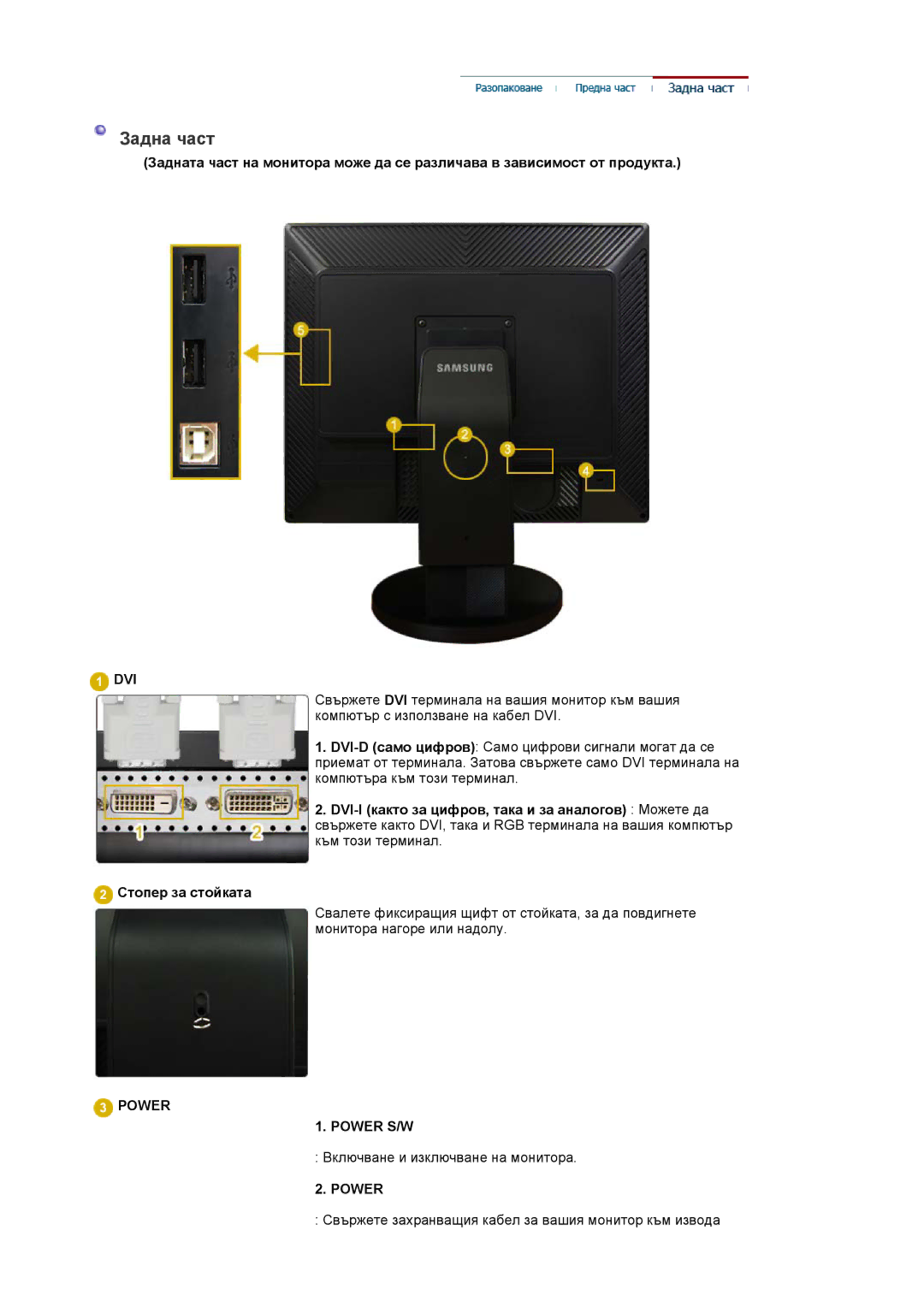 Samsung LS20EDXEB/EDC manual Задна част, Dvi 