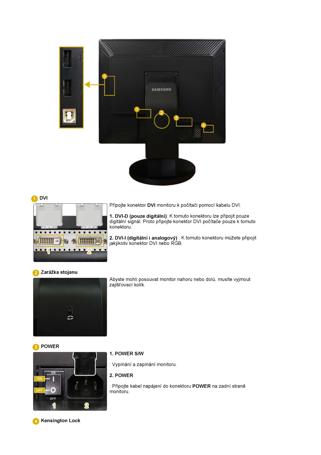 Samsung LS20EDXEB/EDC manual Zarážka stojanu, Kensington Lock 