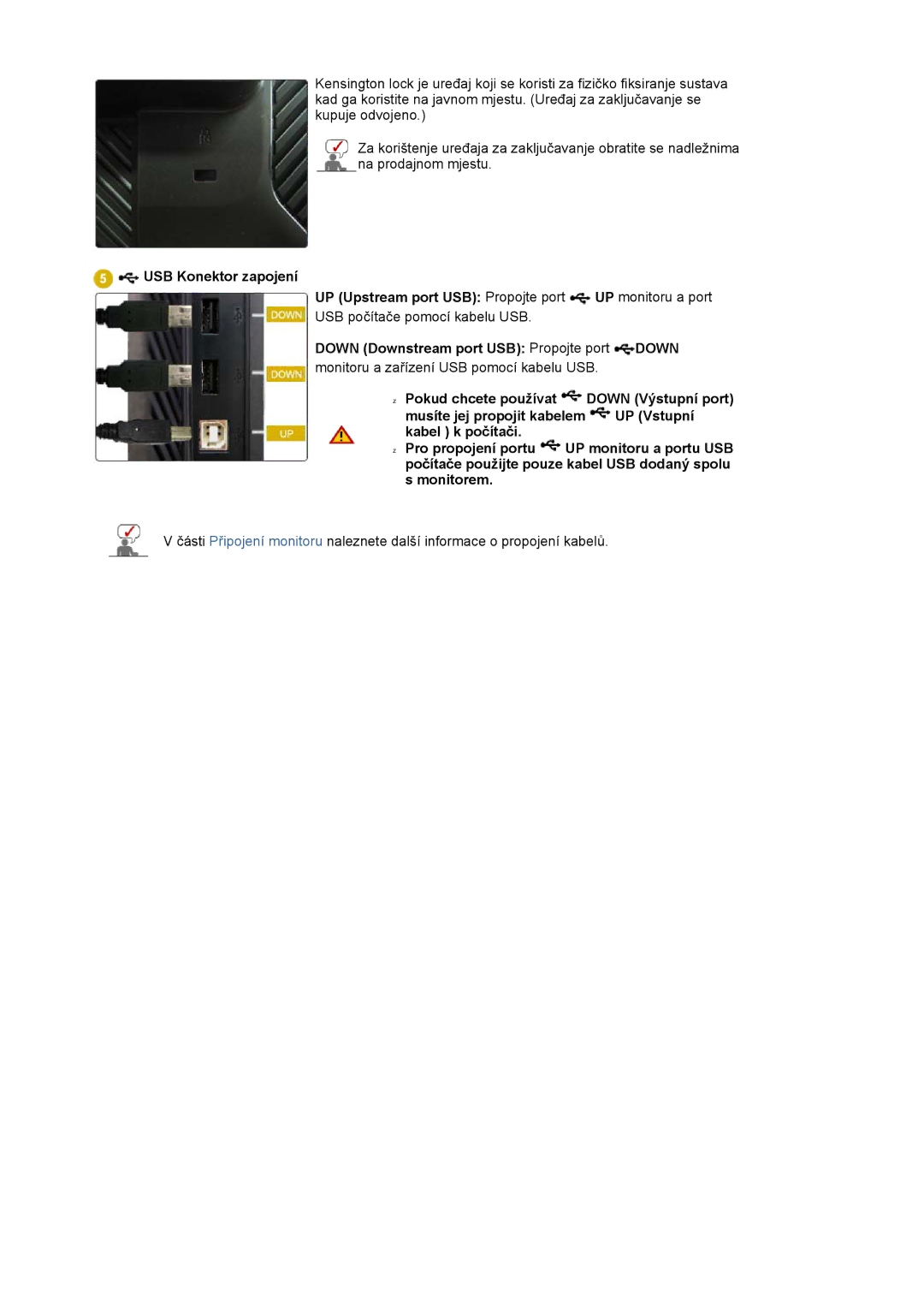 Samsung LS20EDXEB/EDC manual USB Konektor zapojení, Down Downstream port USB Propojte port Down 