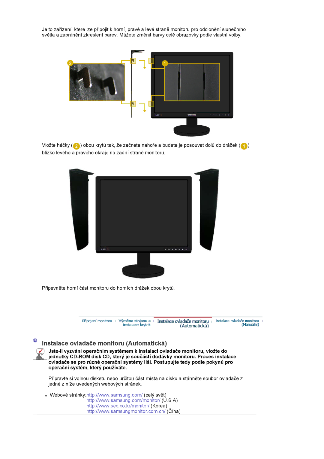 Samsung LS20EDXEB/EDC manual Instalace ovladače monitoru Automatická 