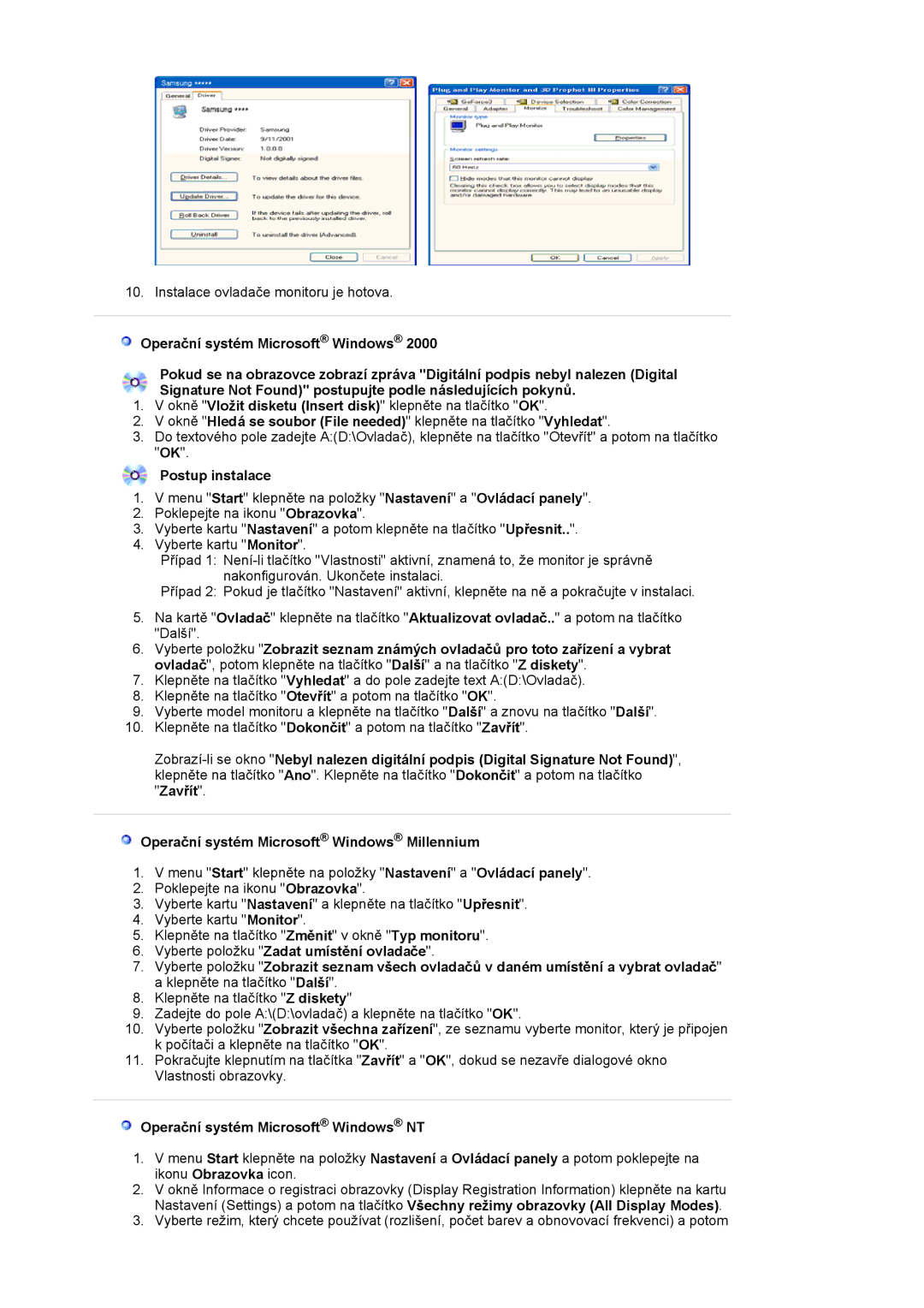 Samsung LS20EDXEB/EDC manual Postup instalace, Operační systém Microsoft Windows NT 