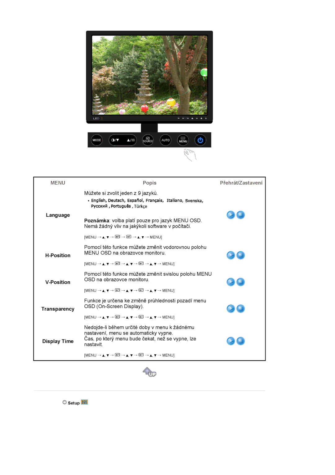 Samsung LS20EDXEB/EDC manual Language Position Transparency Display Time 