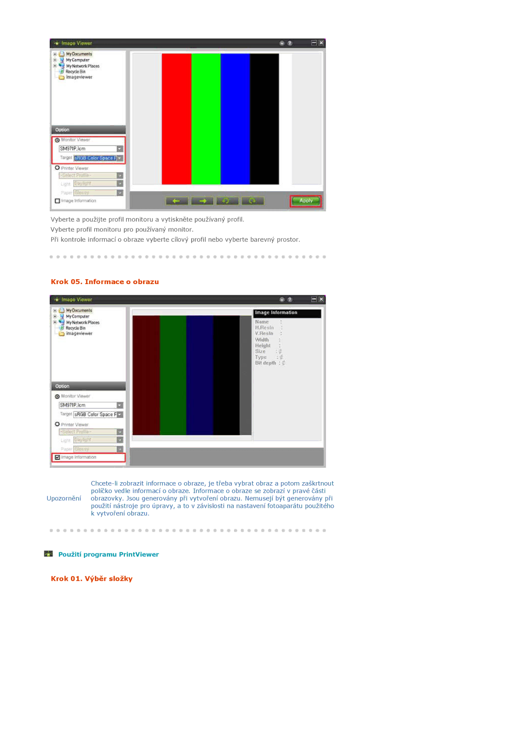 Samsung LS20EDXEB/EDC manual Krok 05. Informace o obrazu 