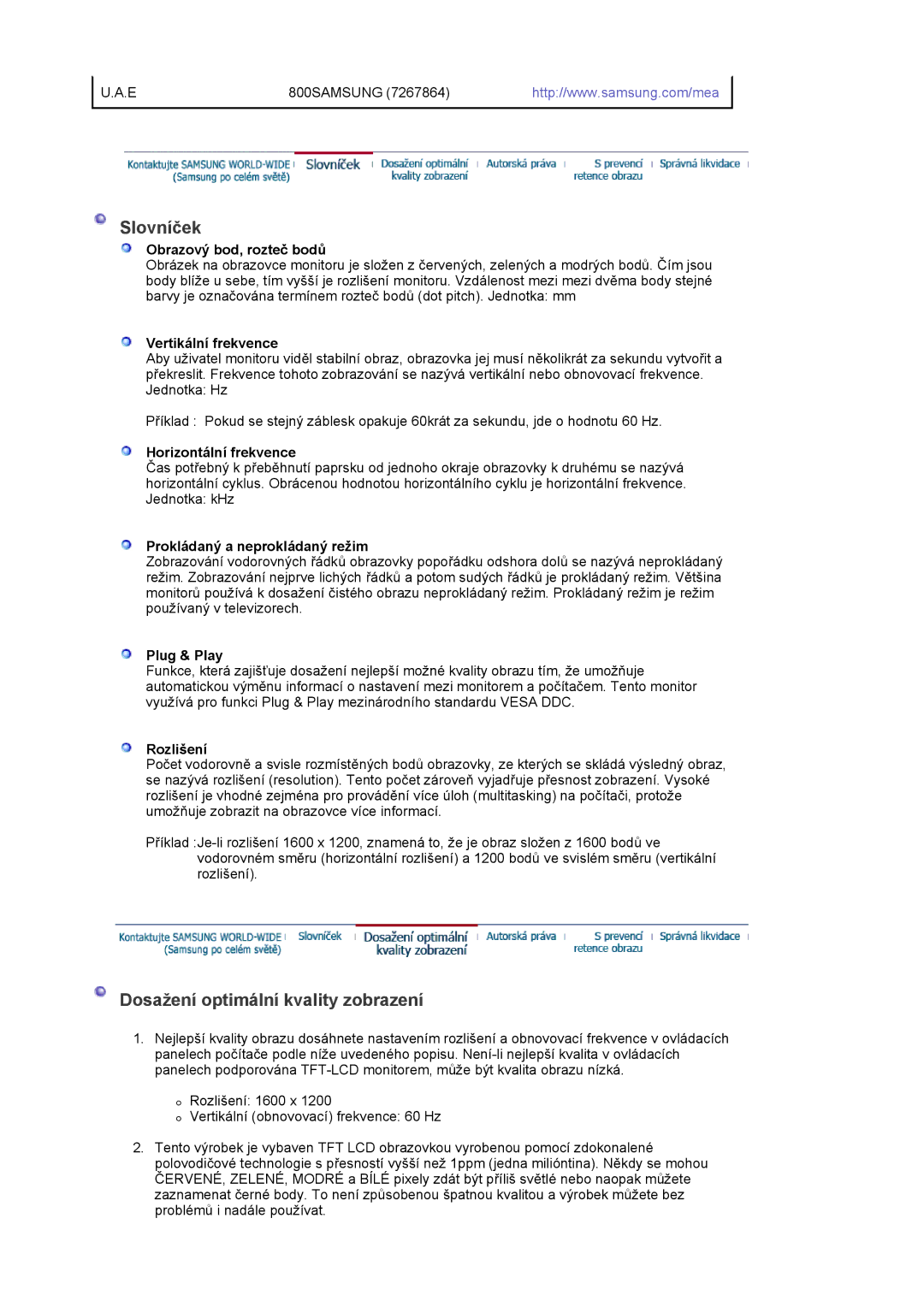 Samsung LS20EDXEB/EDC manual Slovníček, Dosažení optimální kvality zobrazení 