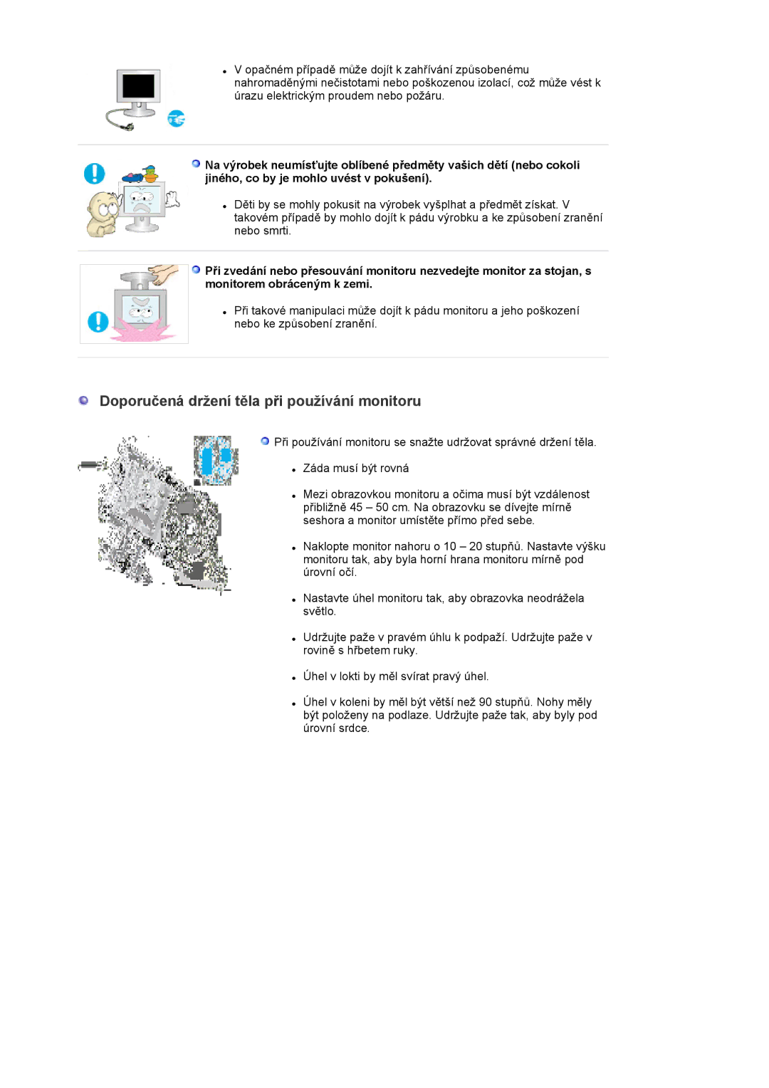 Samsung LS20EDXEB/EDC manual Doporučená držení těla při používání monitoru 