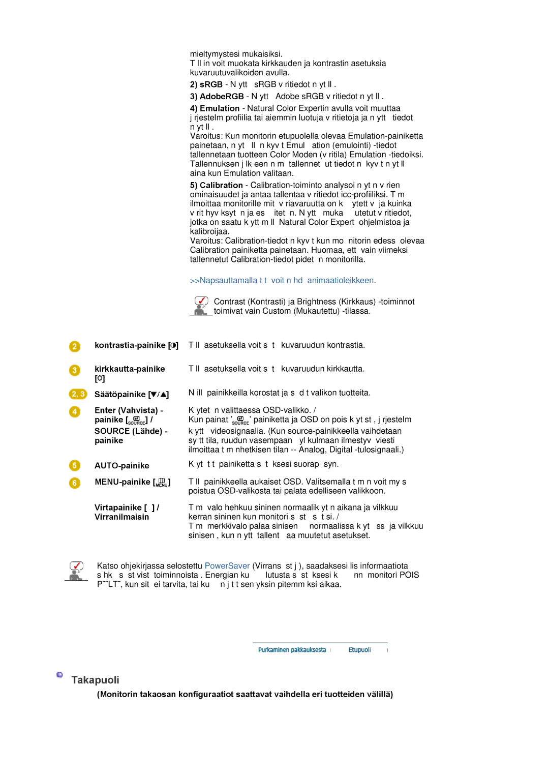 Samsung LS20EDXEB/EDC manual Takapuoli, Napsauttamalla tätä voit nähdä animaatioleikkeen 