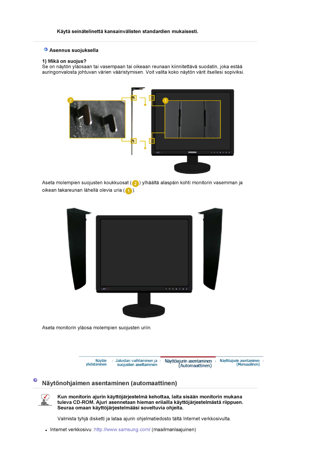 Samsung LS20EDXEB/EDC manual Näytönohjaimen asentaminen automaattinen 