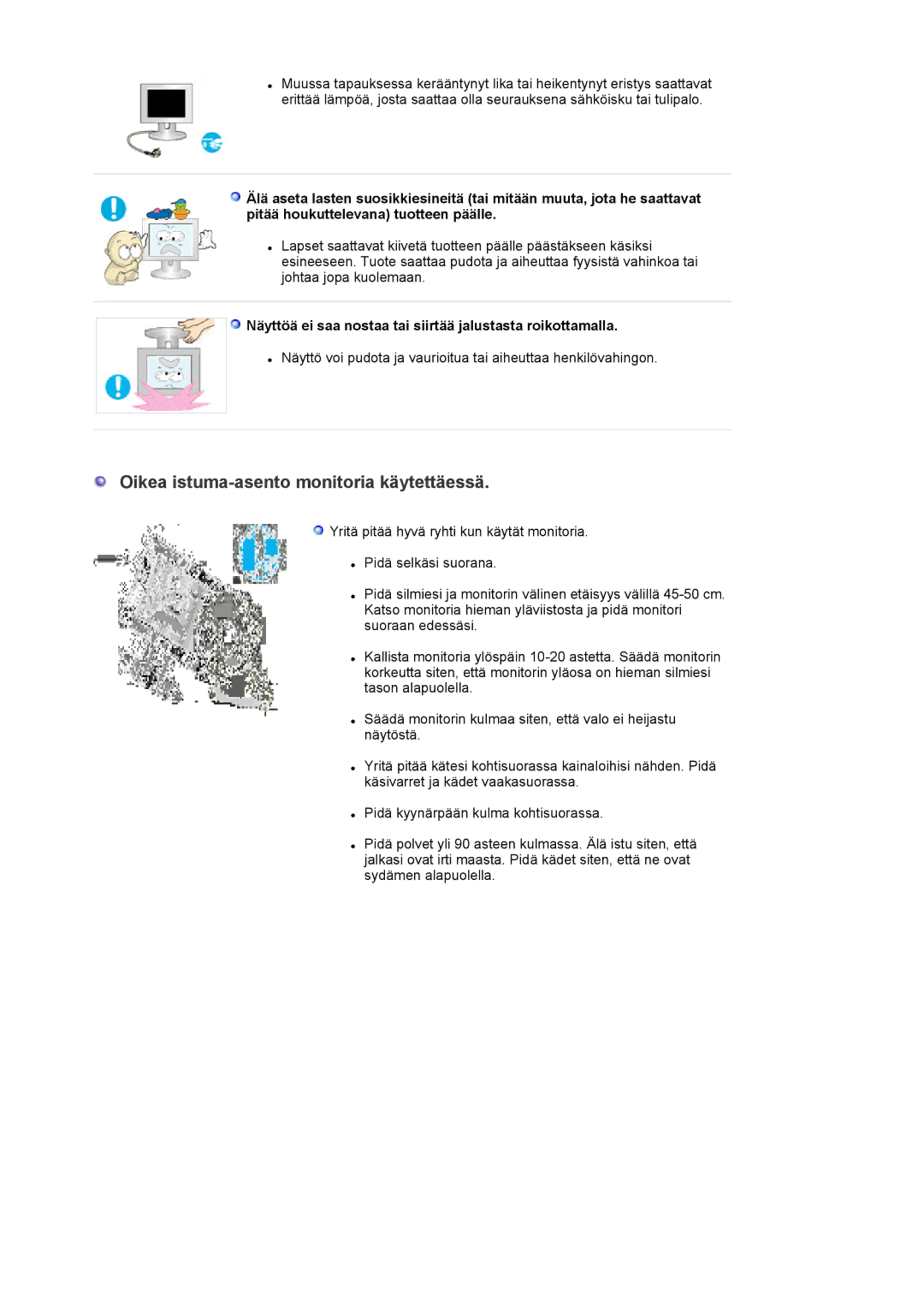 Samsung LS20EDXEB/EDC manual Oikea istuma-asento monitoria käytettäessä 