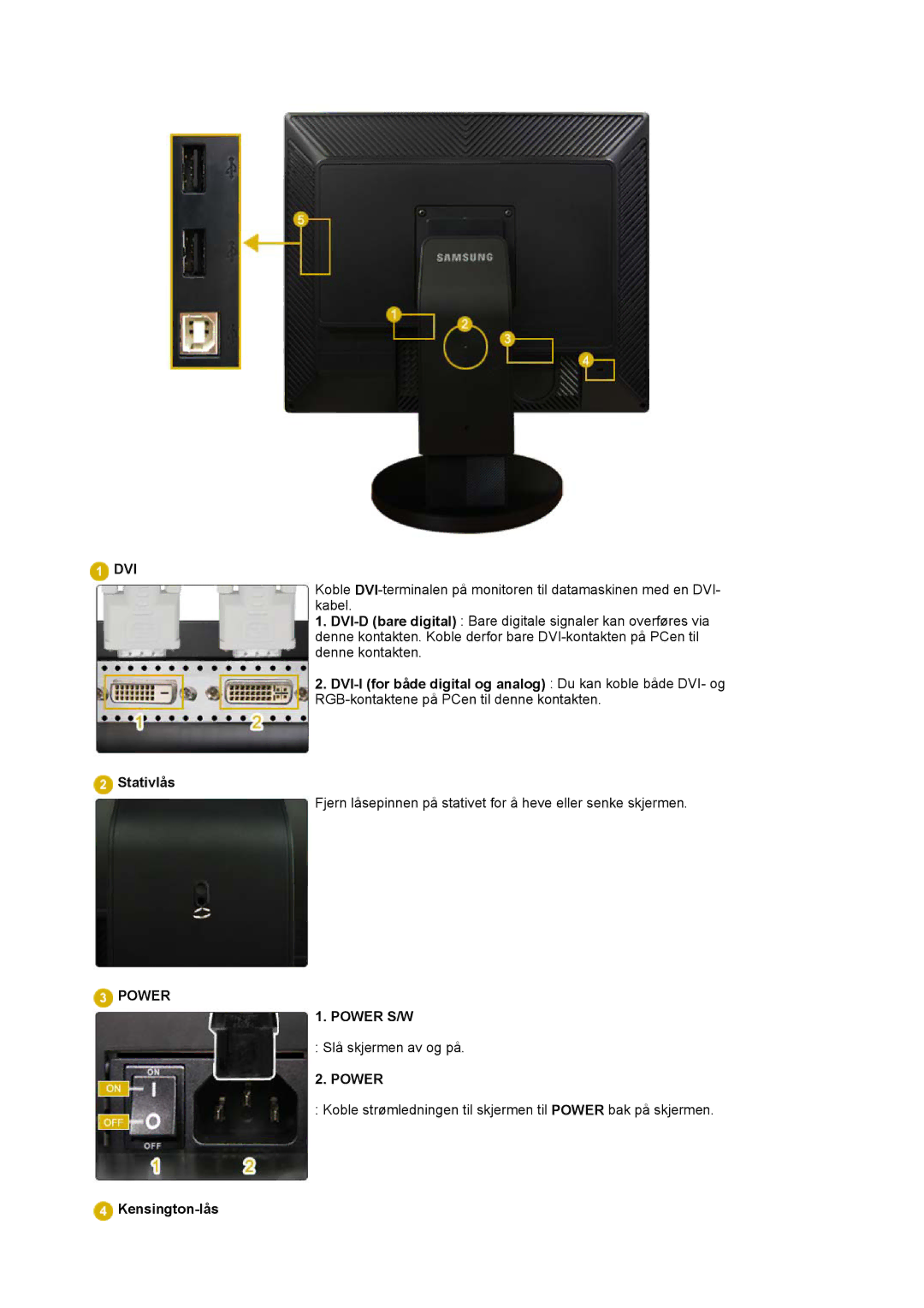 Samsung LS20EDXEB/EDC manual Dvi, Kensington-lås 