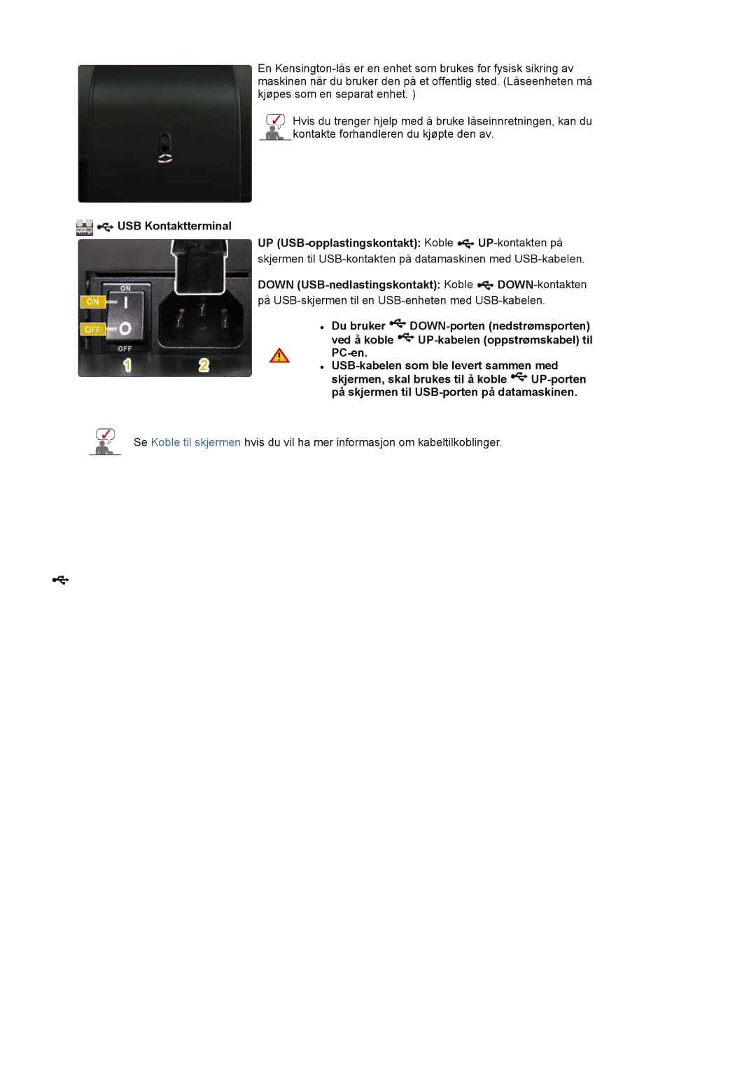 Samsung LS20EDXEB/EDC manual Down USB-nedlastingskontakt Koble DOWN-kontakten 