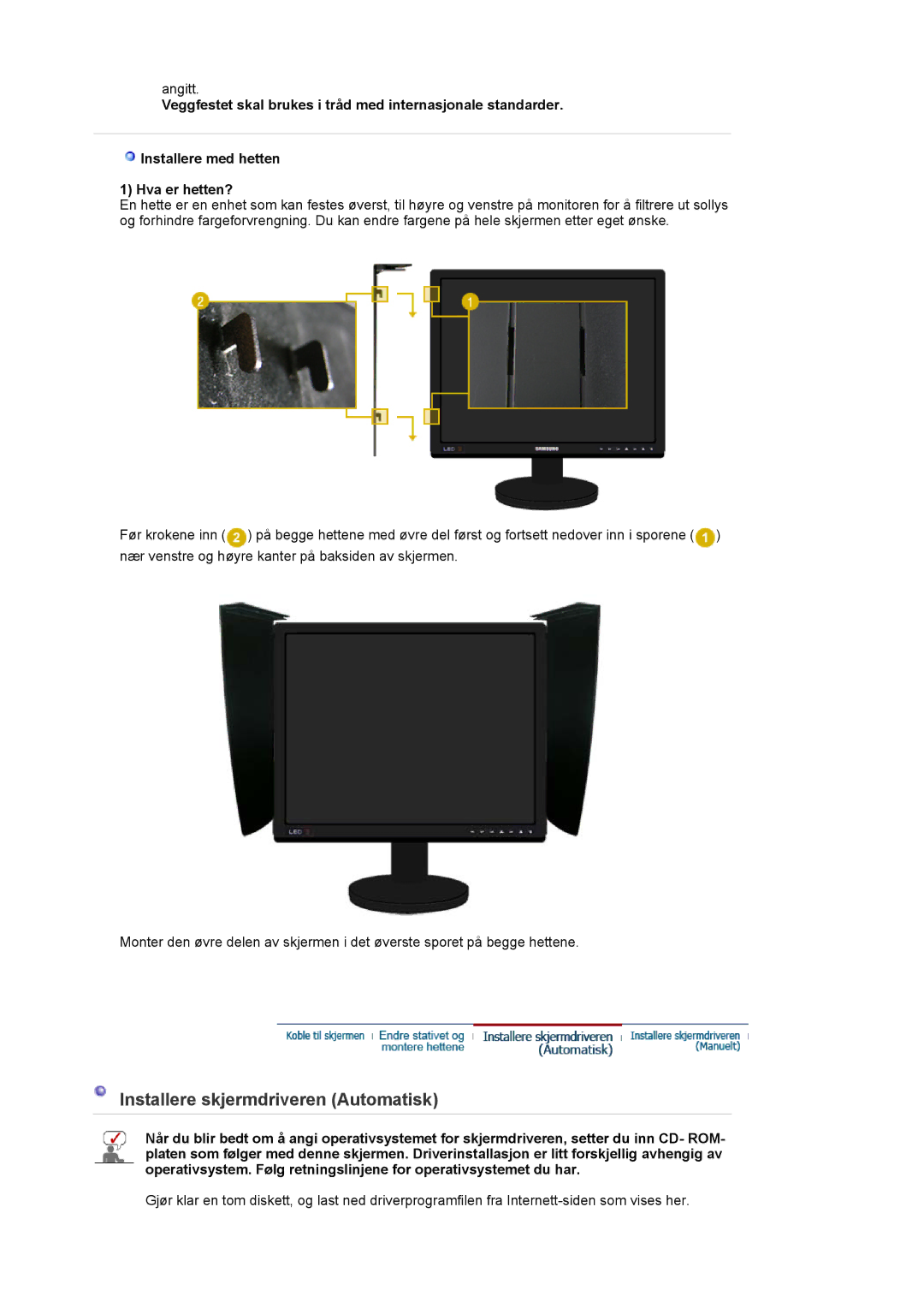 Samsung LS20EDXEB/EDC manual Installere skjermdriveren Automatisk 