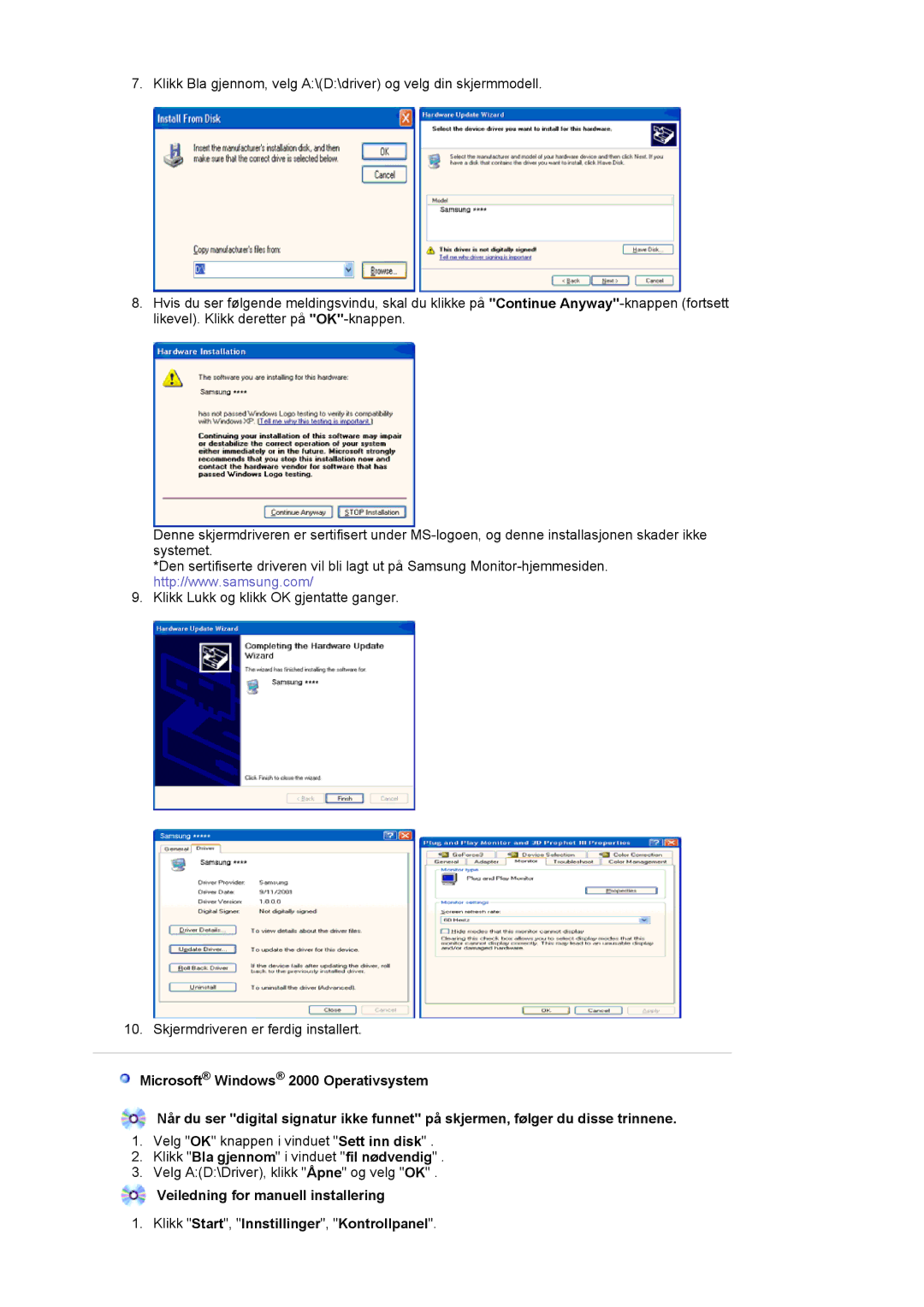 Samsung LS20EDXEB/EDC manual Klikk Bla gjennom i vinduet fil nødvendig 