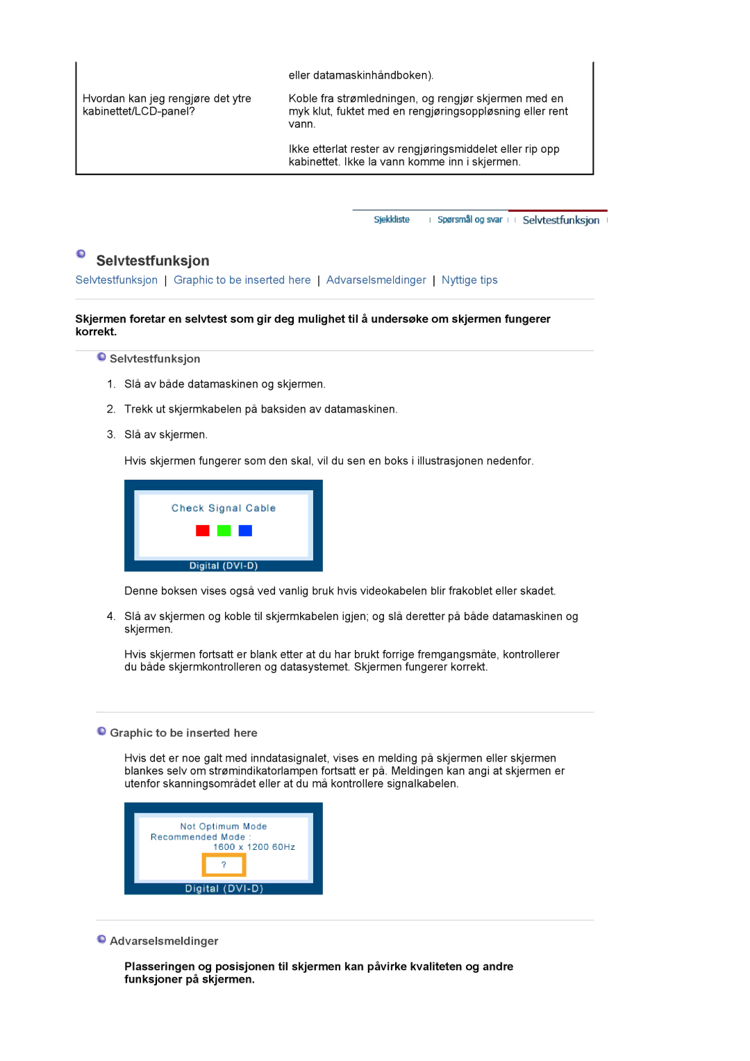 Samsung LS20EDXEB/EDC manual Selvtestfunksjon 