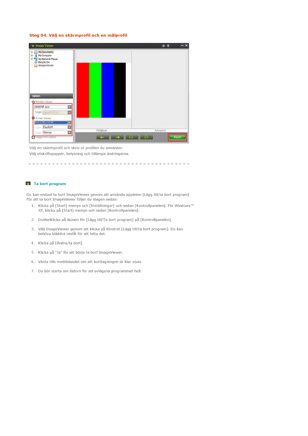 Samsung LS20EDXEB/EDC manual Ta bort program 