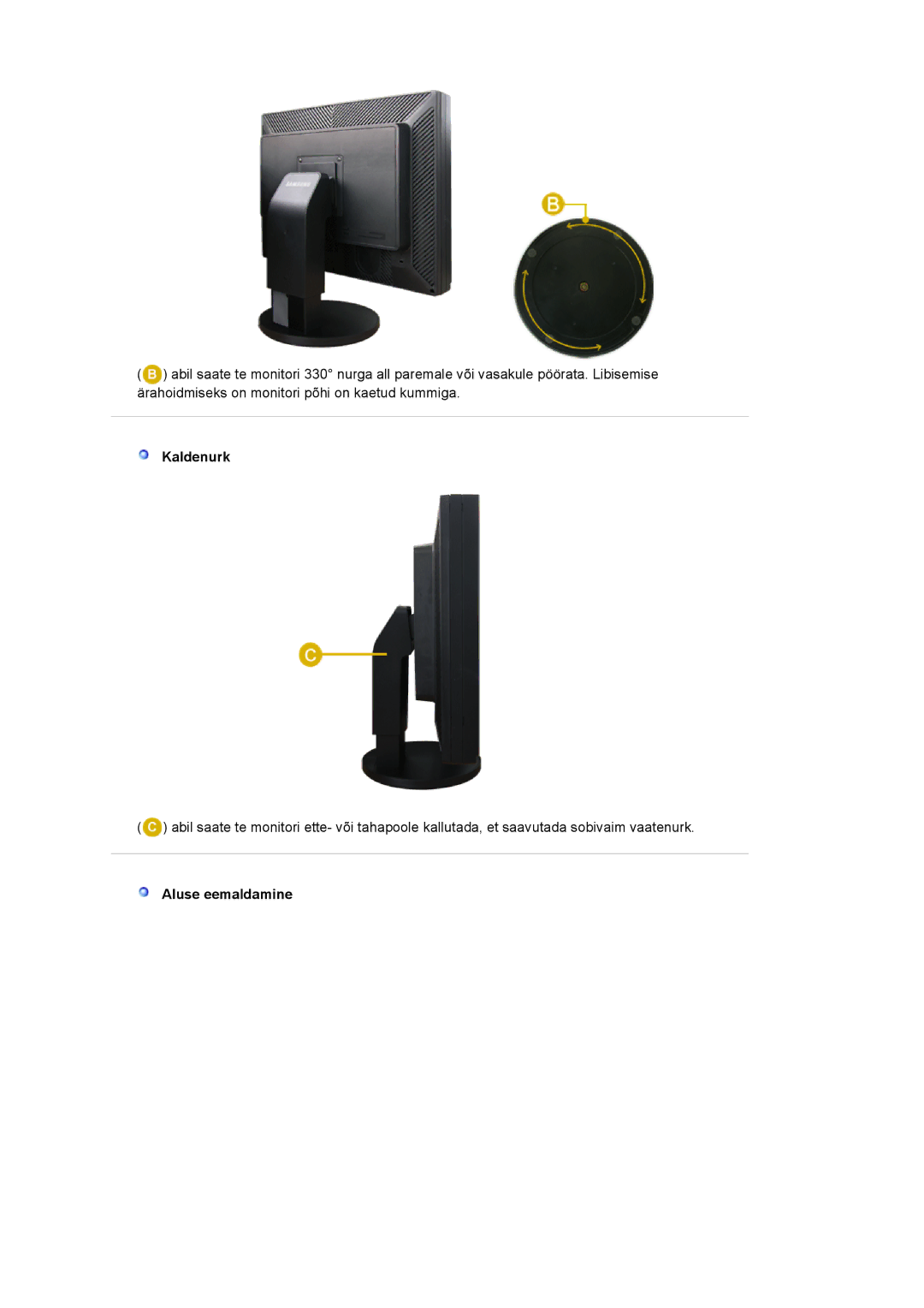 Samsung LS20EDXEB/EDC manual Kaldenurk, Aluse eemaldamine 