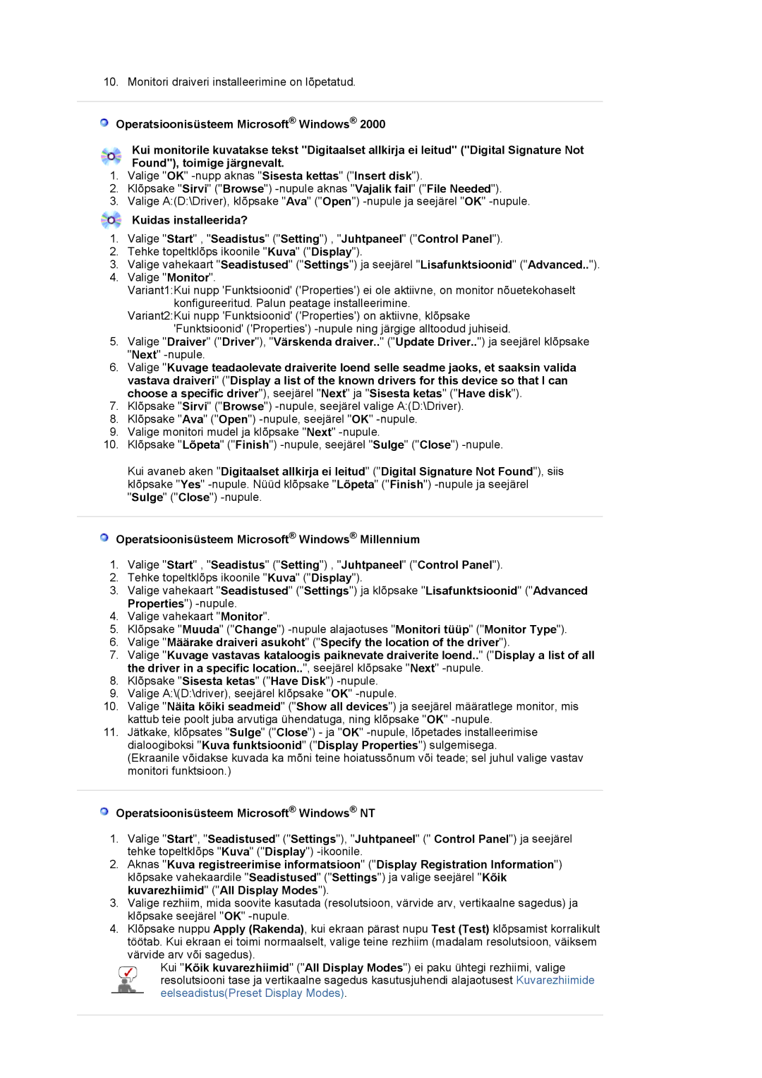 Samsung LS20EDXEB/EDC manual Tehke topeltklõps ikoonile Kuva Display 