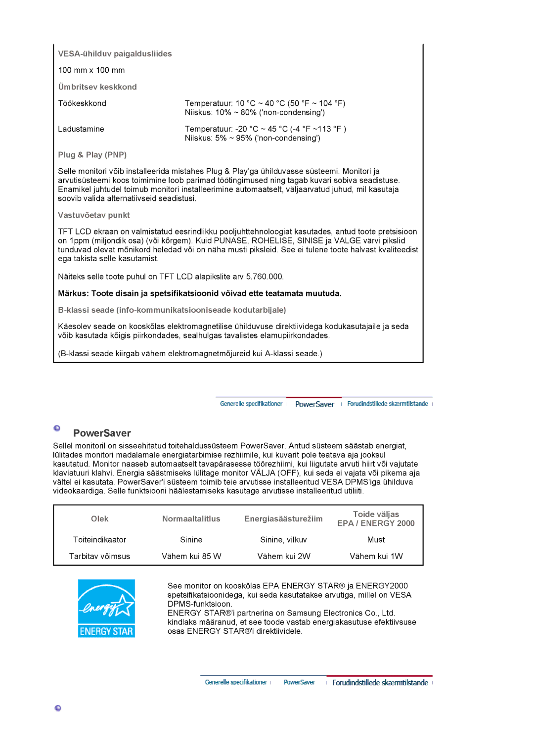 Samsung LS20EDXEB/EDC manual PowerSaver 