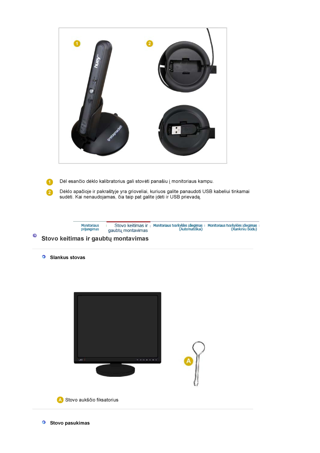 Samsung LS20EDXEB/EDC manual Stovo keitimas ir gaubtų montavimas, Slankus stovas, Stovo pasukimas 