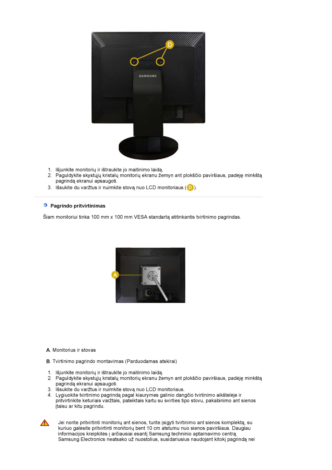 Samsung LS20EDXEB/EDC manual Pagrindo pritvirtinimas 