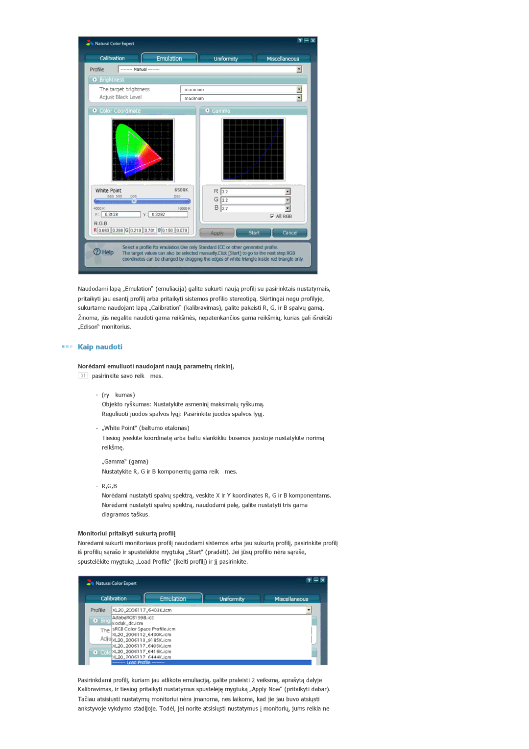 Samsung LS20EDXEB/EDC manual Norėdami emuliuoti naudojant naują parametrų rinkinį 