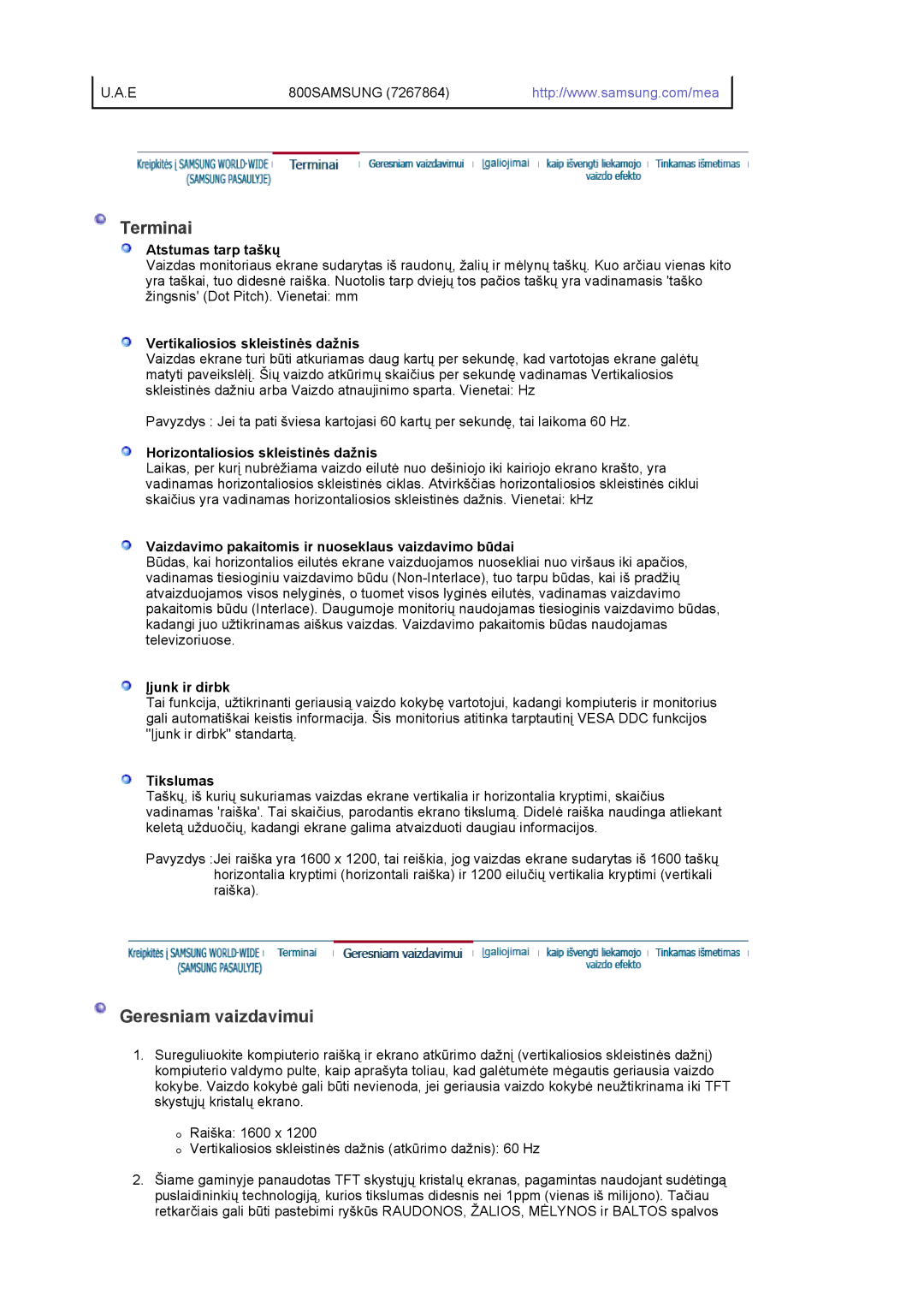 Samsung LS20EDXEB/EDC manual Terminai, Geresniam vaizdavimui 